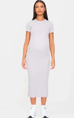Maternity Rib Crew Neck Midi Dress-PrettyLittleThing Sale