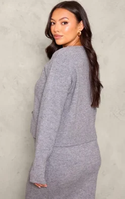 Discount PrettyLittleThing Maternity Melange Soft Knit Basic Button Up Cardigan Grey