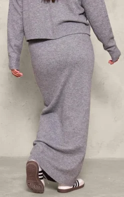 Hot PrettyLittleThing Maternity Melange Soft Knit Maxi Skirt Grey