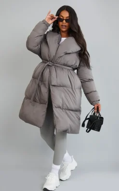 PrettyLittleThing Puffer Jackets*Maternity Oversized Collar Belted Longline Puffer