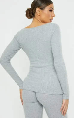 Maternity Grey Ruched Bust Brushed Rib Top