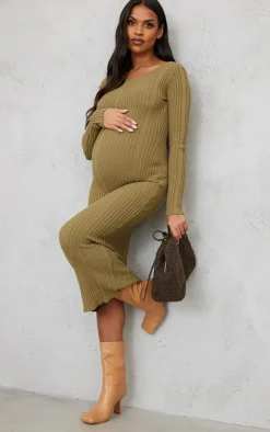 Maternity Knitted Midaxi Tie Back Bodycon Dress-PrettyLittleThing Best