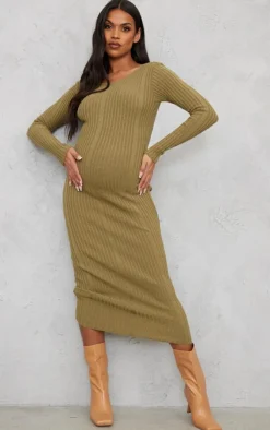 Maternity Knitted Midaxi Tie Back Bodycon Dress-PrettyLittleThing Best