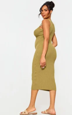 Maternity Knitted V Neck Midi Dress-PrettyLittleThing