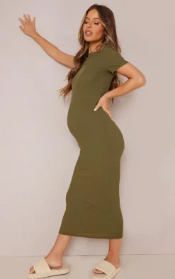 Maternity Ribbed Crew Neck Midi Dress-PrettyLittleThing New