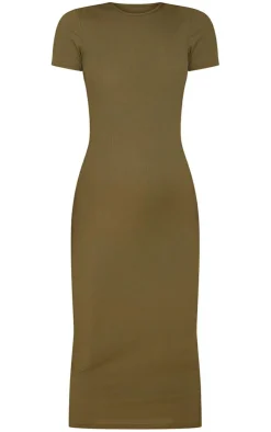 Maternity Ribbed Crew Neck Midi Dress-PrettyLittleThing New