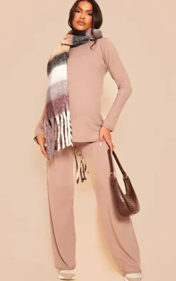 Online PrettyLittleThing Maternity Knitted Wide Leg Pants Mocha