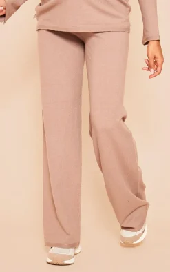 Online PrettyLittleThing Maternity Knitted Wide Leg Pants Mocha