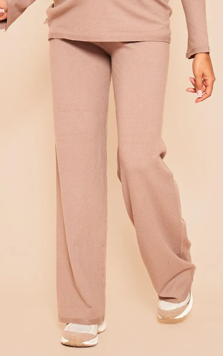 Online PrettyLittleThing Maternity Knitted Wide Leg Pants Mocha