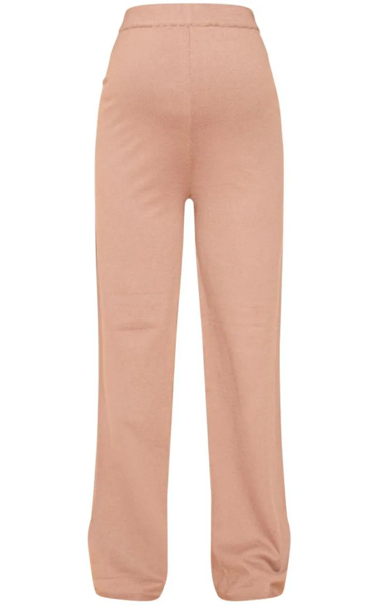 Online PrettyLittleThing Maternity Knitted Wide Leg Pants Mocha