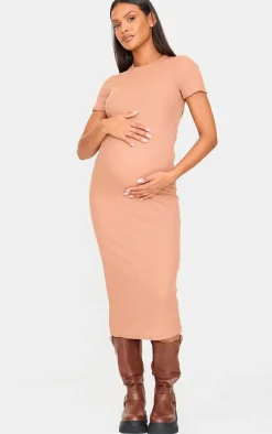 Maternity Rib Crew Neck Midi Dress-PrettyLittleThing Discount