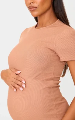 Maternity Rib Crew Neck Midi Dress-PrettyLittleThing Discount