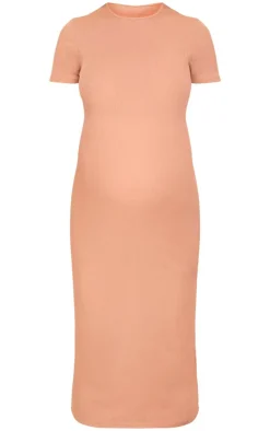 Maternity Rib Crew Neck Midi Dress-PrettyLittleThing Discount