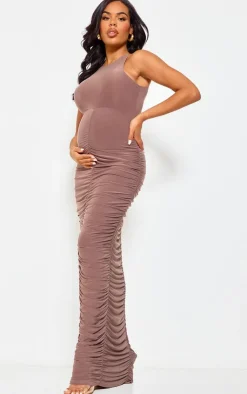 Maternity Slinky Sleeveless Ruched Maxi Dress-PrettyLittleThing