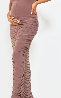Maternity Slinky Sleeveless Ruched Maxi Dress-PrettyLittleThing