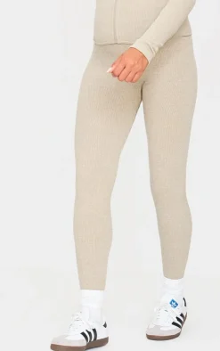 Sale PrettyLittleThing Maternity Ribbed Leggings Moss Sand