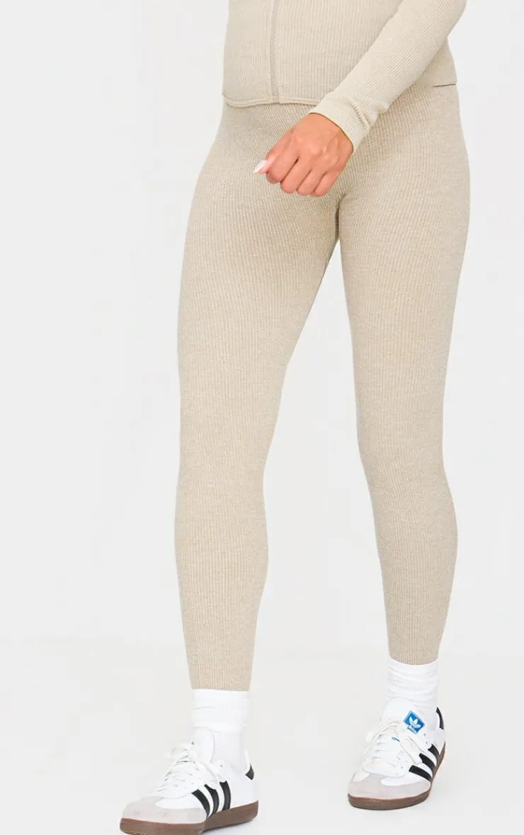 Sale PrettyLittleThing Maternity Ribbed Leggings Moss Sand