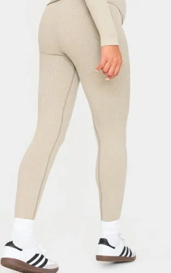 Sale PrettyLittleThing Maternity Ribbed Leggings Moss Sand