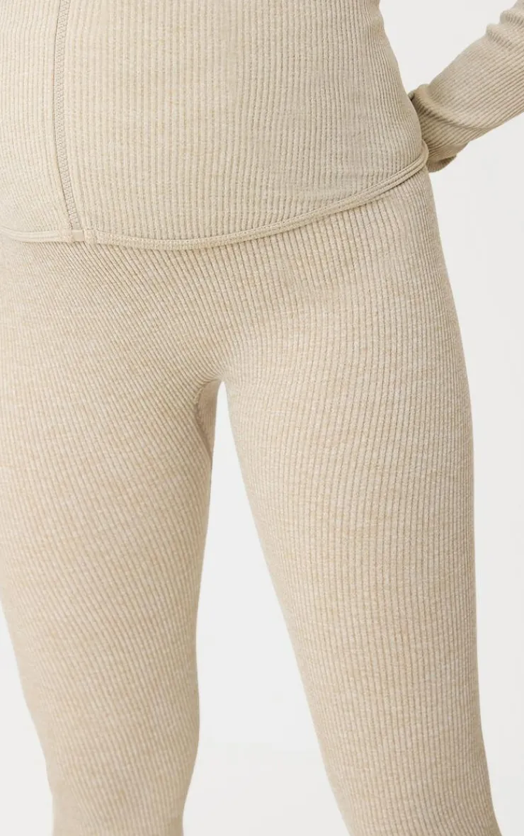 Sale PrettyLittleThing Maternity Ribbed Leggings Moss Sand