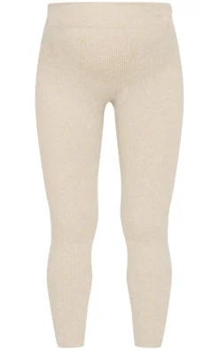 Sale PrettyLittleThing Maternity Ribbed Leggings Moss Sand
