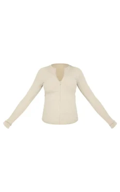 New PrettyLittleThing Maternity Ribbed Zip Up Cardigan Moss Sand