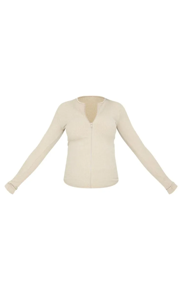 New PrettyLittleThing Maternity Ribbed Zip Up Cardigan Moss Sand