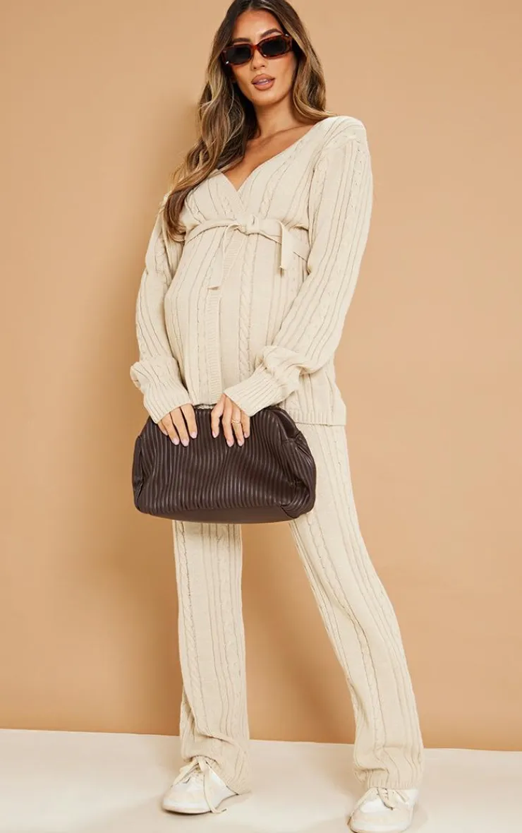 PrettyLittleThing Knitted Two Piece Sets*Maternity Cable Knit Wrap Cardigan