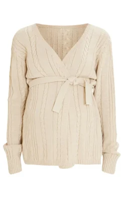 PrettyLittleThing Knitted Two Piece Sets*Maternity Cable Knit Wrap Cardigan