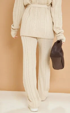 PrettyLittleThing Maternity Cable Knit Wide Leg Flare Oatmeal