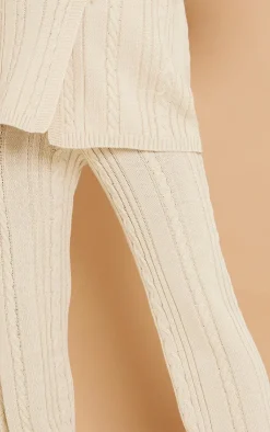 PrettyLittleThing Maternity Cable Knit Wide Leg Flare Oatmeal
