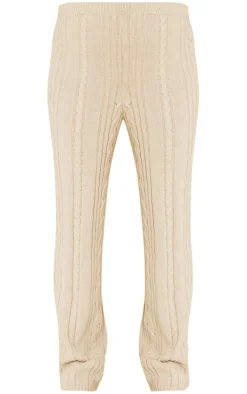 PrettyLittleThing Maternity Cable Knit Wide Leg Flare Oatmeal