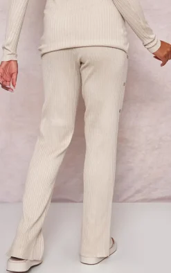Maternity Oatmeal Knitted Button Detail High Waisted Flare Pants