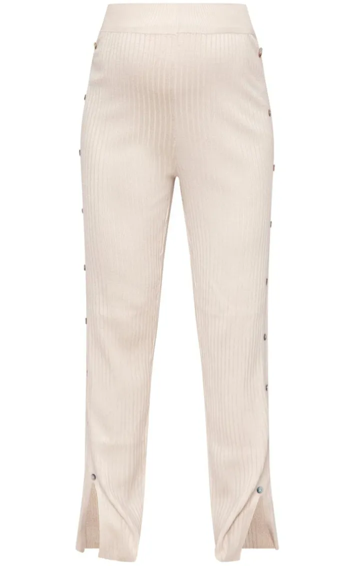 Maternity Oatmeal Knitted Button Detail High Waisted Flare Pants
