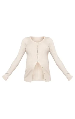 New PrettyLittleThing Maternity Knitted Button Detail Long Sleeve Cardigan Oatmeal