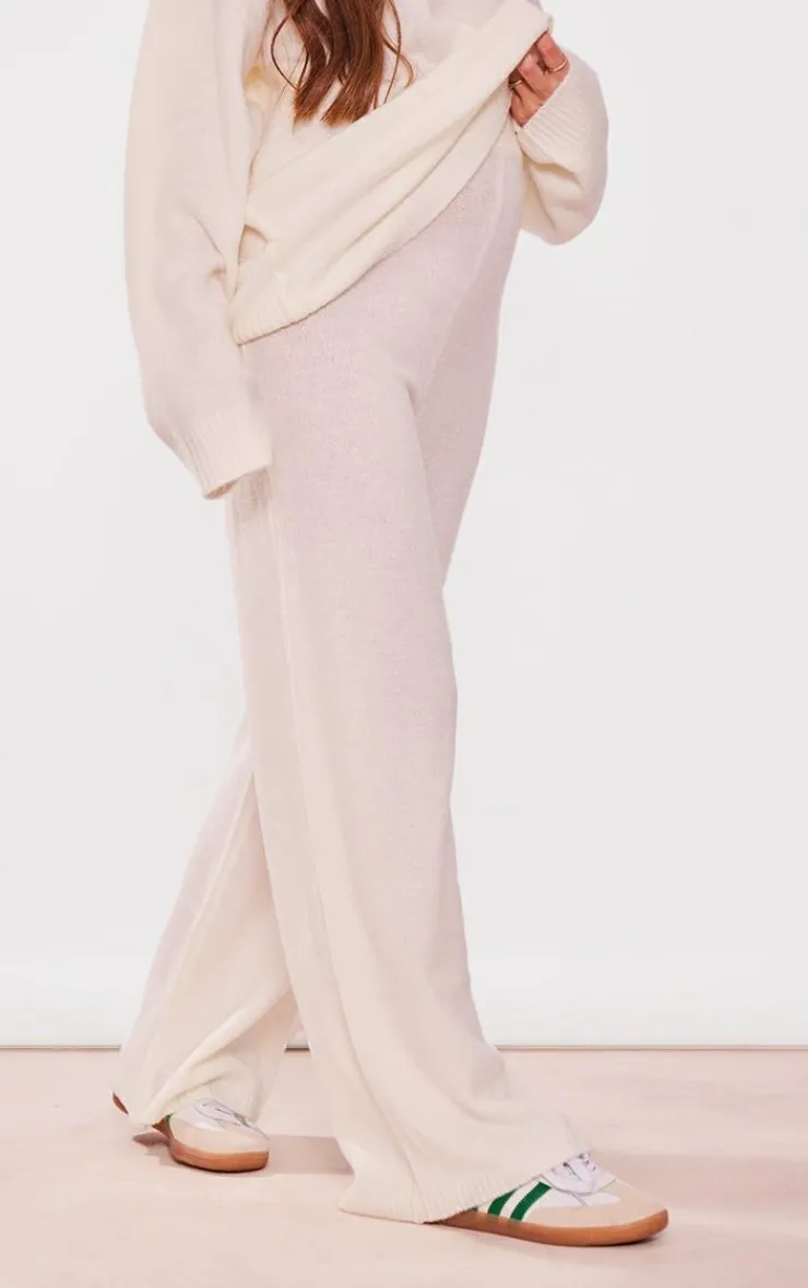 Clearance PrettyLittleThing Maternity Knitted Wide Leg Pants Oatmeal