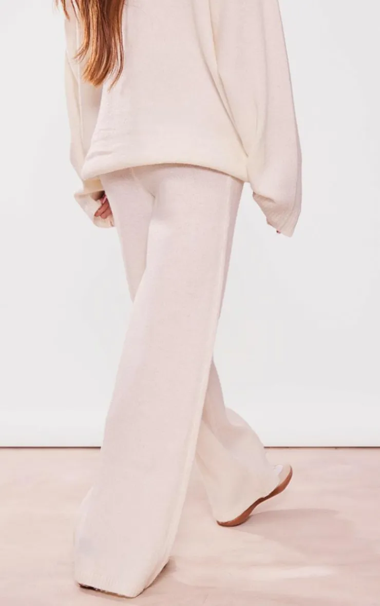 Clearance PrettyLittleThing Maternity Knitted Wide Leg Pants Oatmeal