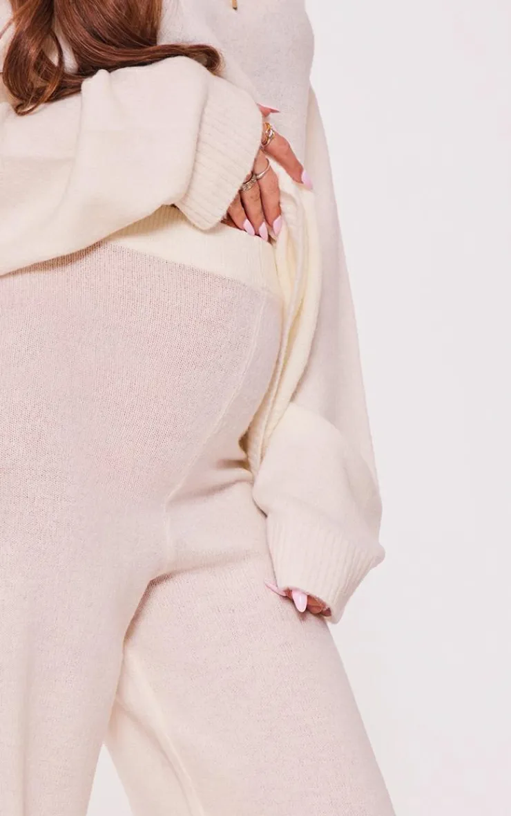Clearance PrettyLittleThing Maternity Knitted Wide Leg Pants Oatmeal