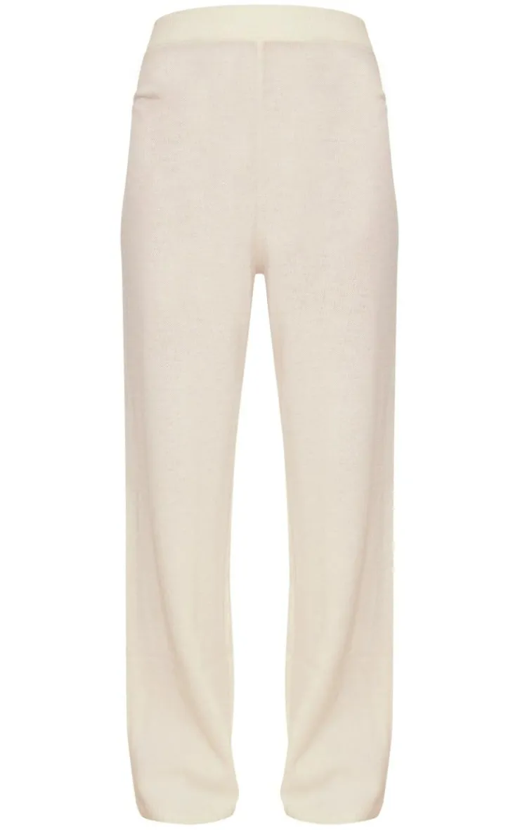 Clearance PrettyLittleThing Maternity Knitted Wide Leg Pants Oatmeal