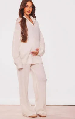 PrettyLittleThing Knitted Two Piece Sets*Maternity Knitted Slouchy Half Zip Sweater