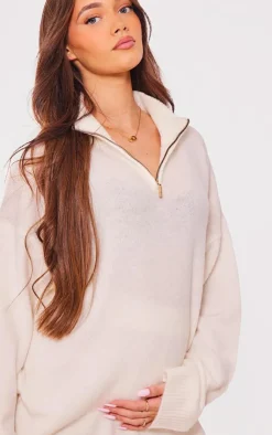 PrettyLittleThing Knitted Two Piece Sets*Maternity Knitted Slouchy Half Zip Sweater