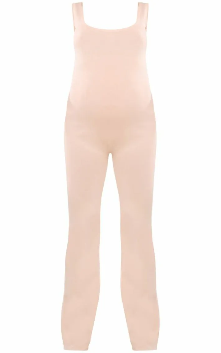 Maternity Oatmeal Knitted Square Neck Jumpsuit