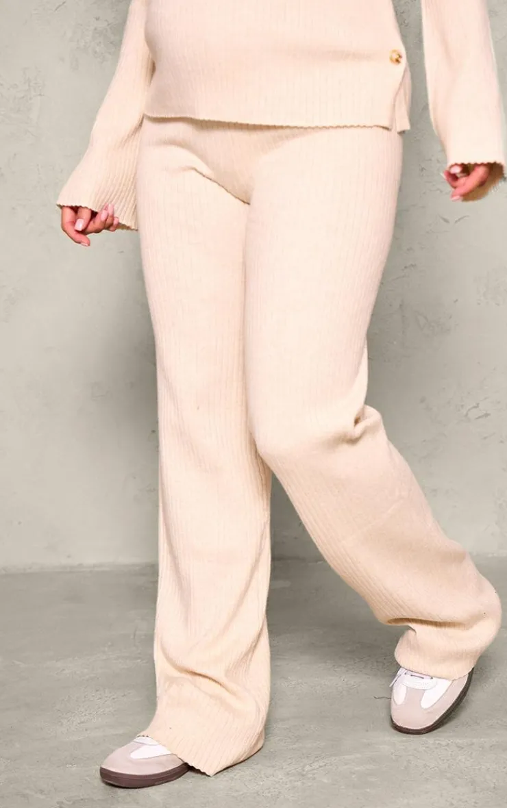 Best PrettyLittleThing Maternity Rib Knit Wide Leg Pants Oatmeal