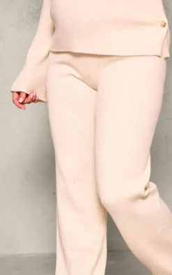 Best PrettyLittleThing Maternity Rib Knit Wide Leg Pants Oatmeal