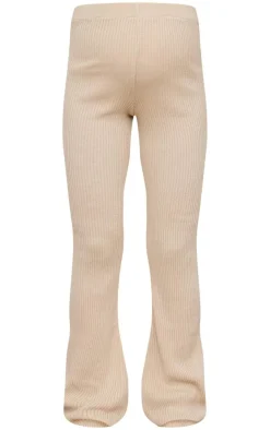 PrettyLittleThing Maternity Rib Knit Flared Pants Oatmeal
