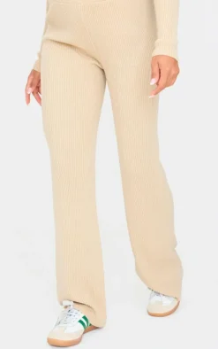 New PrettyLittleThing Maternity Rib Knit Straight Leg Pants Oatmeal