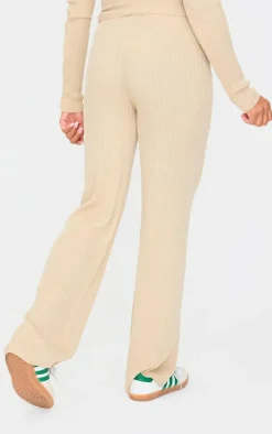 New PrettyLittleThing Maternity Rib Knit Straight Leg Pants Oatmeal