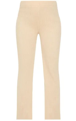 New PrettyLittleThing Maternity Rib Knit Straight Leg Pants Oatmeal
