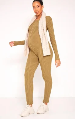 Maternity Olive Back Lace Up Detail Jumpsuit