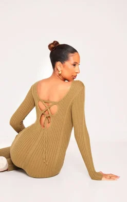 Maternity Olive Back Lace Up Detail Jumpsuit