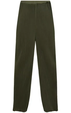 PrettyLittleThing Maternity Plisse High Waisted Wide Leg Pants Olive